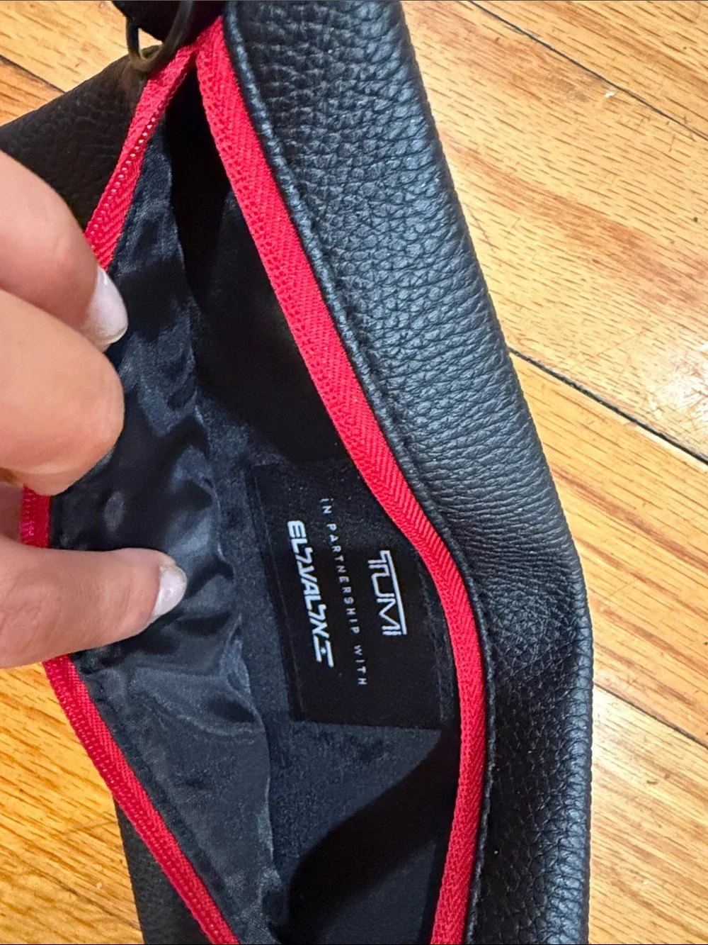TUMI Black Men’s Zip Pouch with Red Accent